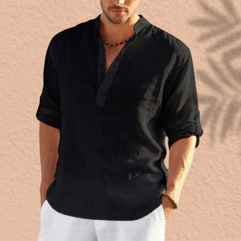 Abdeslam - Camicia Casual In Lino A Maniche Lunghe