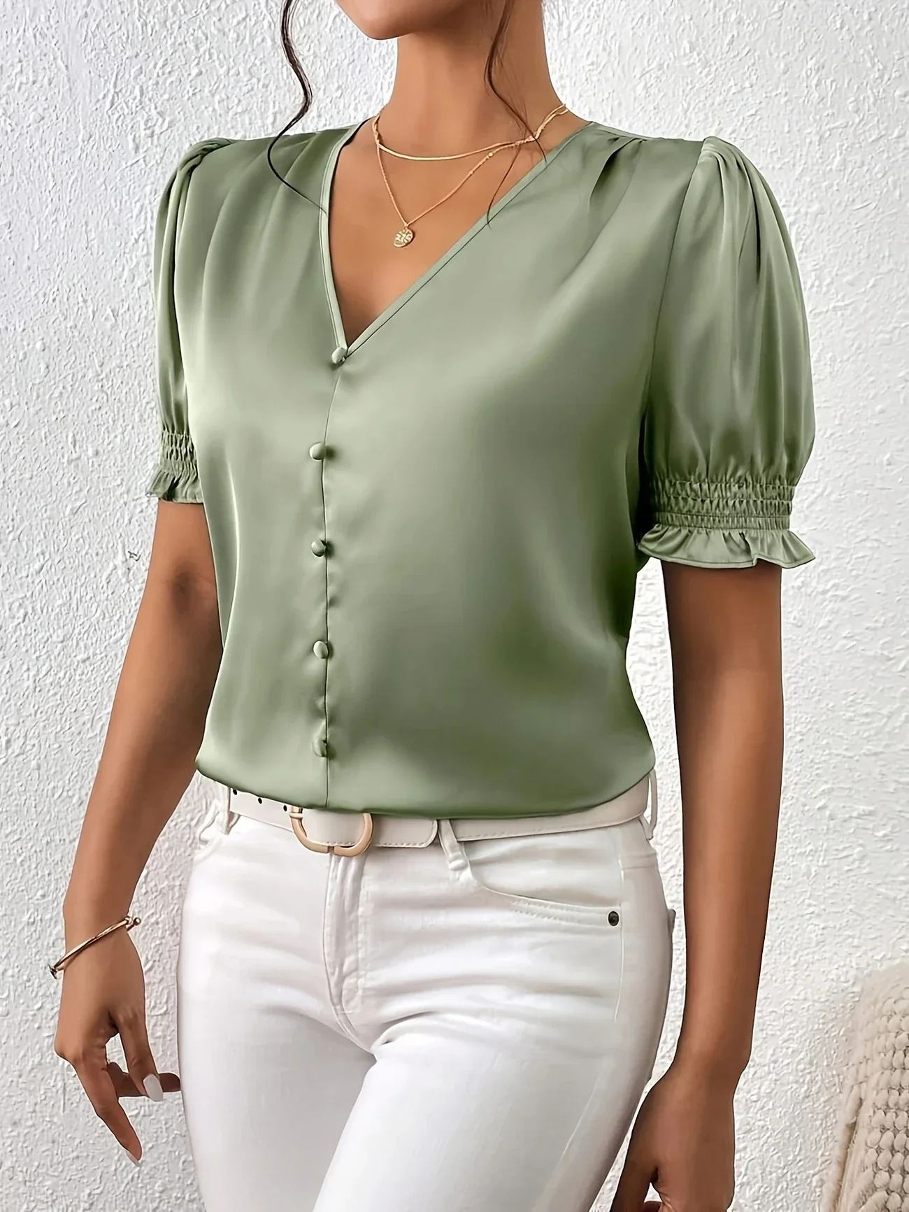 Abella - Elegante Camicetta Con Scollo a V e Maniche a Sbuffo - Image 16