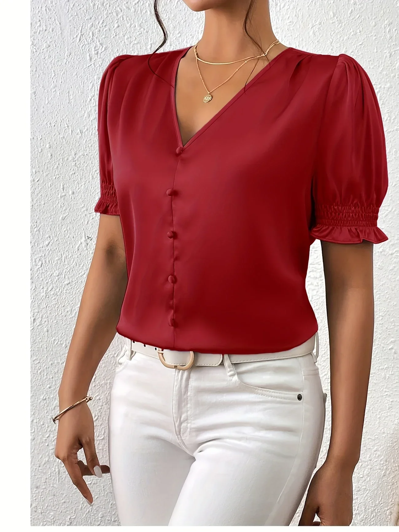 Abella - Elegante Camicetta Con Scollo a V e Maniche a Sbuffo - Image 25