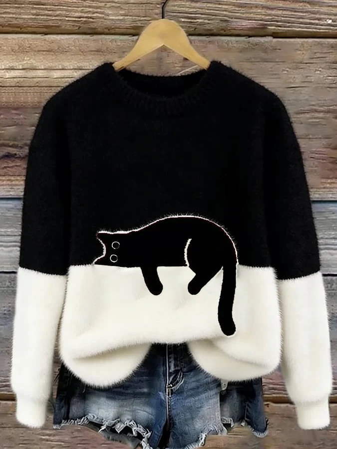 Aiste - Maglione Casual Con Grafica Gatto - Image 3