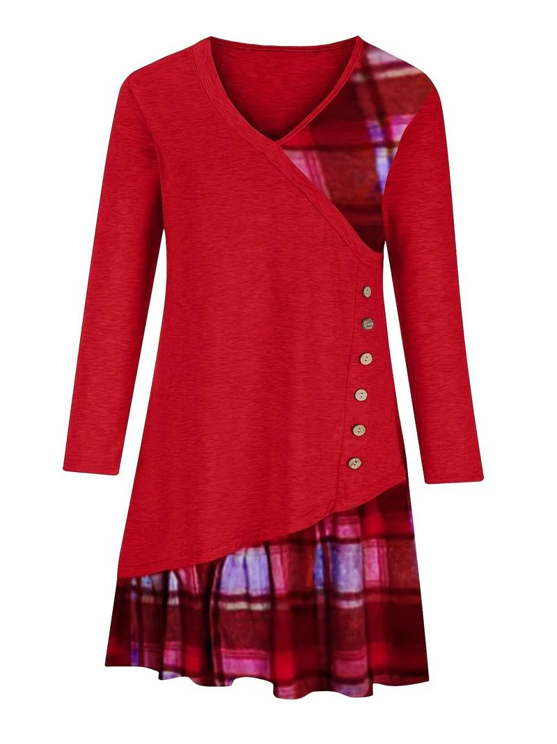 Alinor - Abito Casual a Maniche Lunghe Con Patchwork a Quadri - Image 11