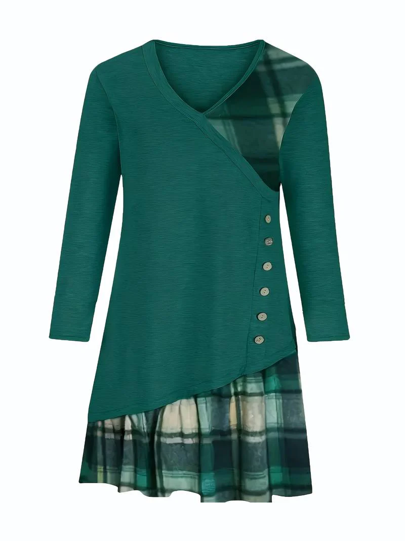 Alinor - Abito Casual a Maniche Lunghe Con Patchwork a Quadri - Image 5