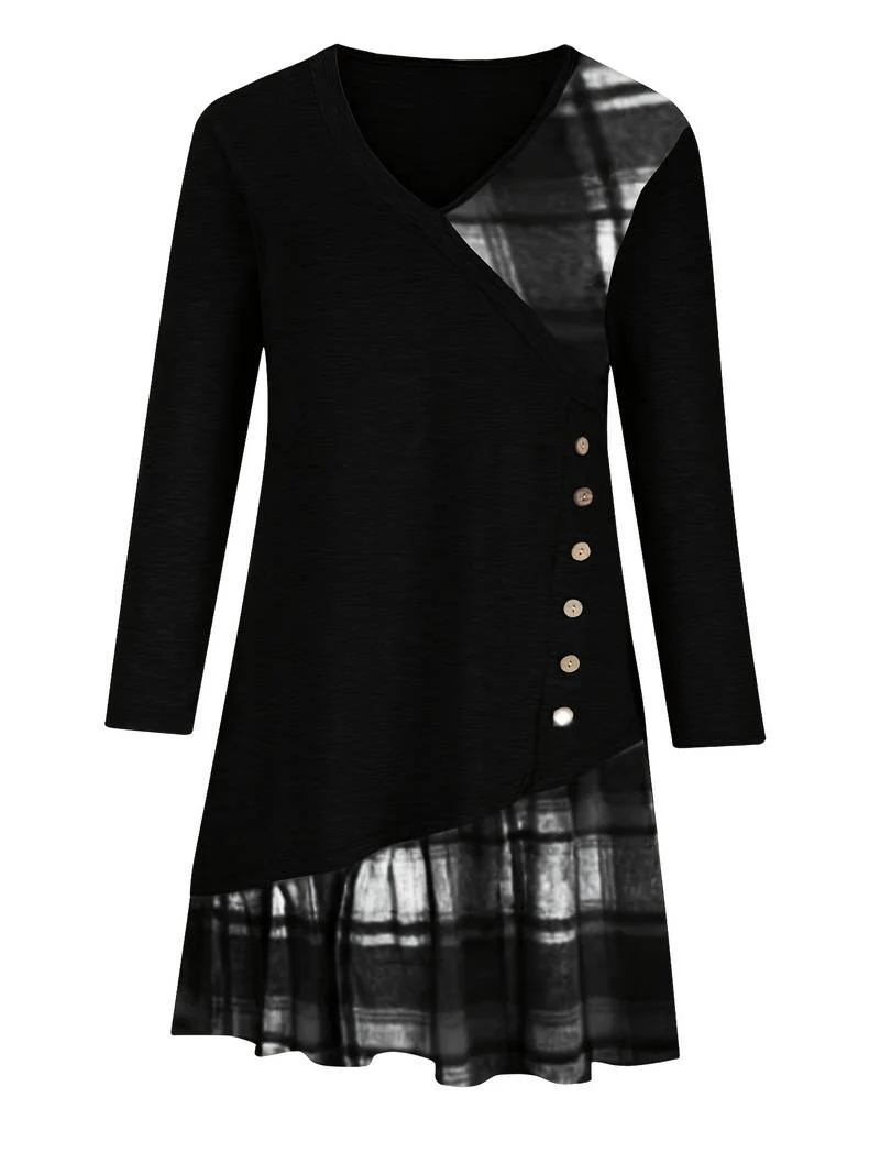 Alinor - Abito Casual a Maniche Lunghe Con Patchwork a Quadri - Image 7