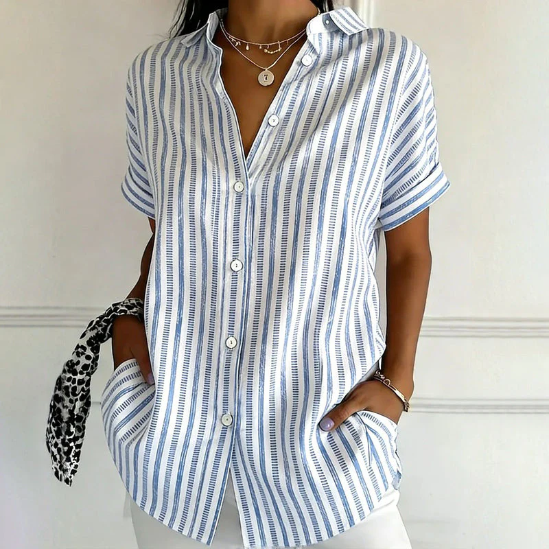 Alishia - Camicetta Casual a Righe con Bottoni
