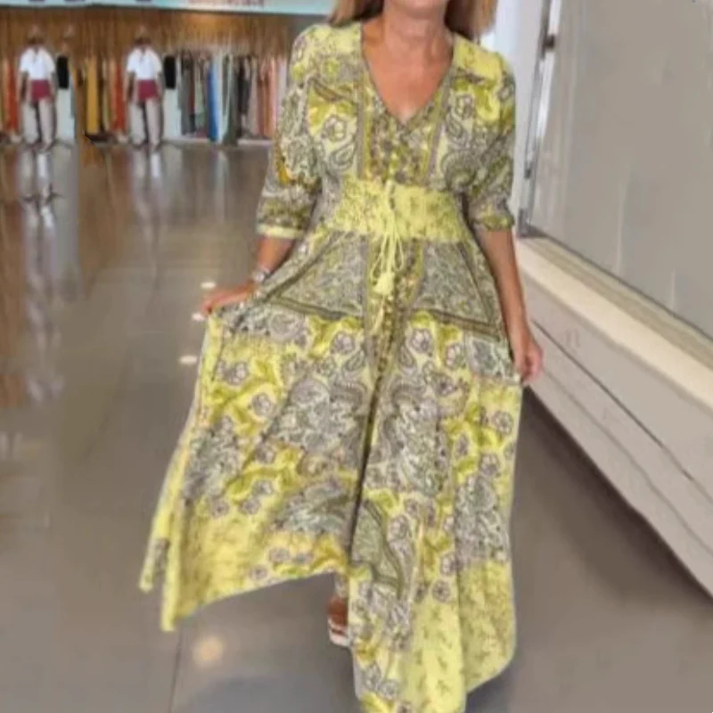 Aliye - Elegante Floreale Cordoncino Abito Lungo - Image 3