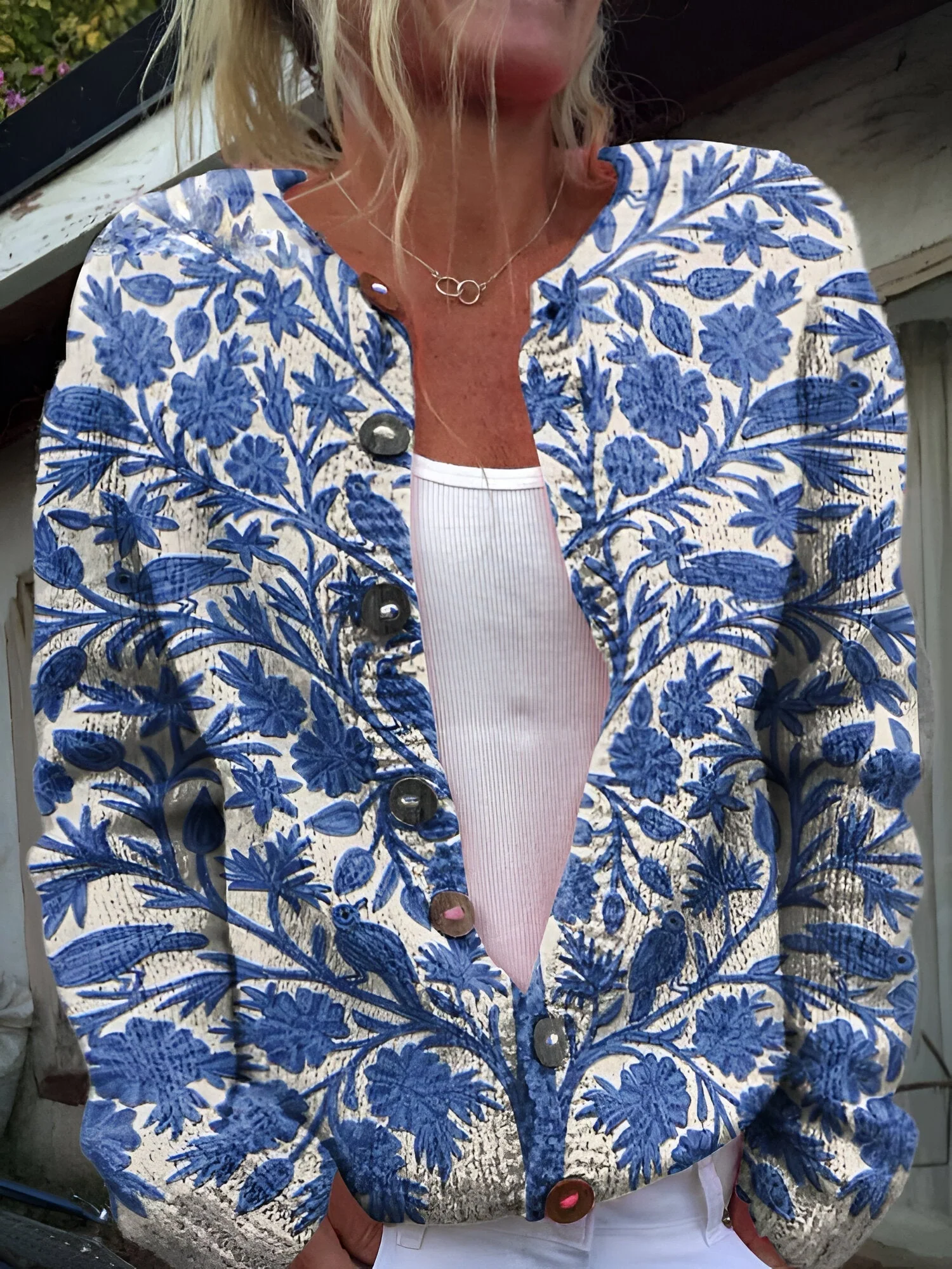 Alvimia - Elegante Cardigan Floreale Lavorato a Maglia - Image 2