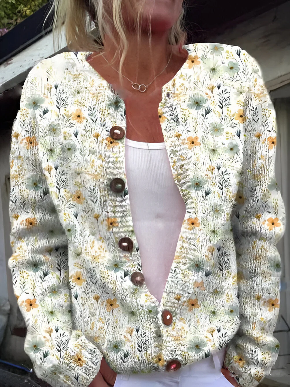 Alvimia - Elegante Cardigan Floreale Lavorato a Maglia - Image 3