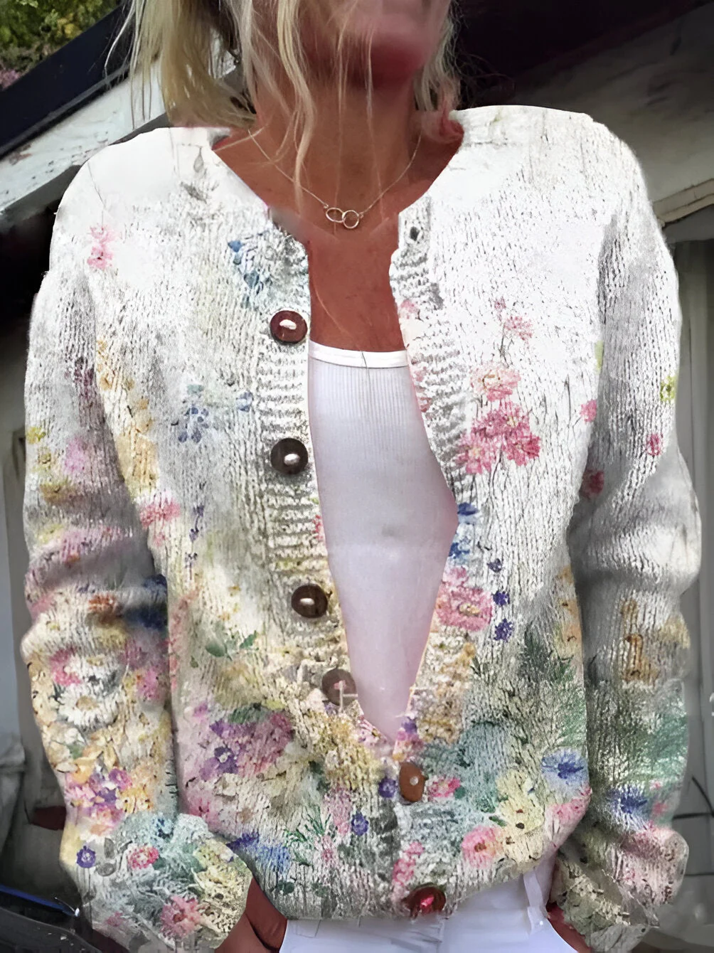 Alvimia - Elegante Cardigan Floreale Lavorato a Maglia - Image 4