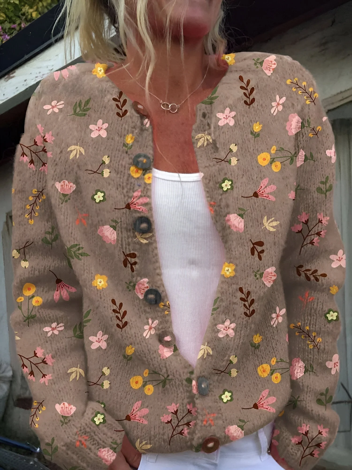 Alvimia - Elegante Cardigan Floreale Lavorato a Maglia - Image 5