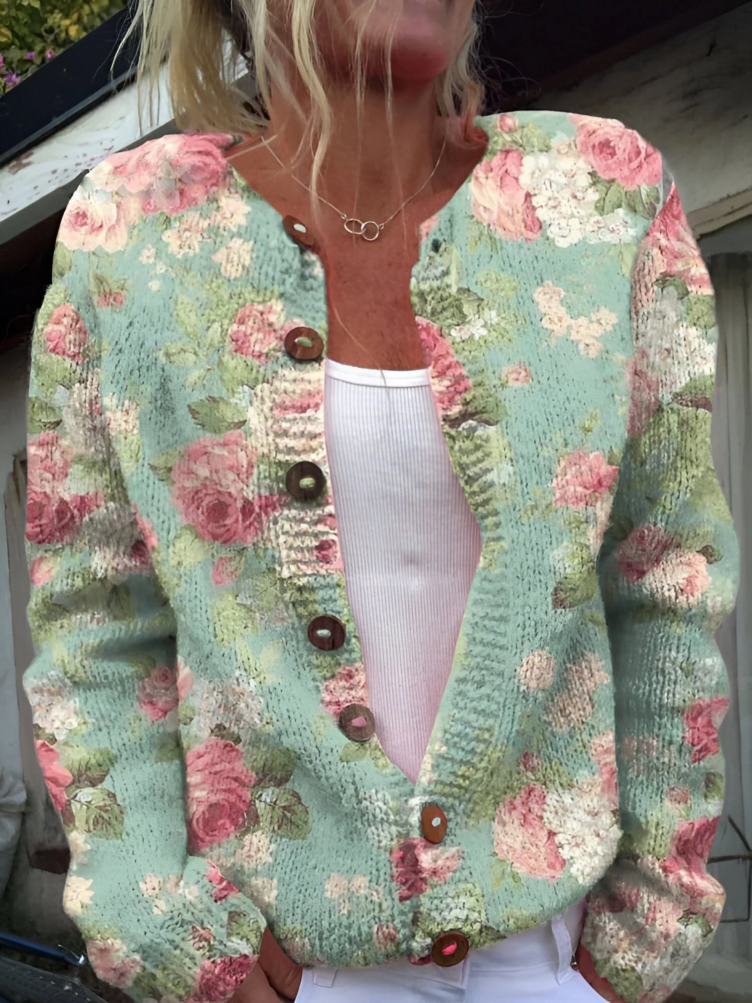 Alvimia - Elegante Cardigan Floreale Lavorato a Maglia - Image 6