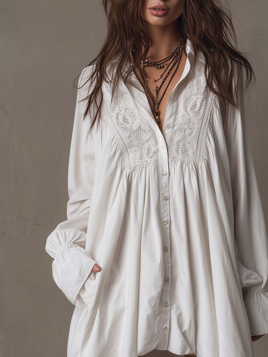 Amparo - Abito camicia a Maniche Lunghe con orlo Irregolare - Image 2