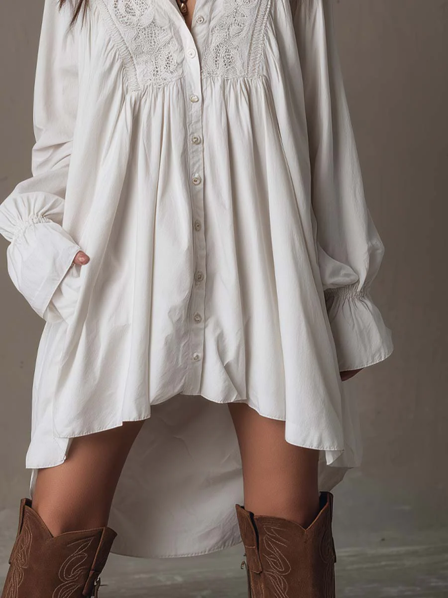 Amparo - Abito camicia a Maniche Lunghe con orlo Irregolare - Image 3