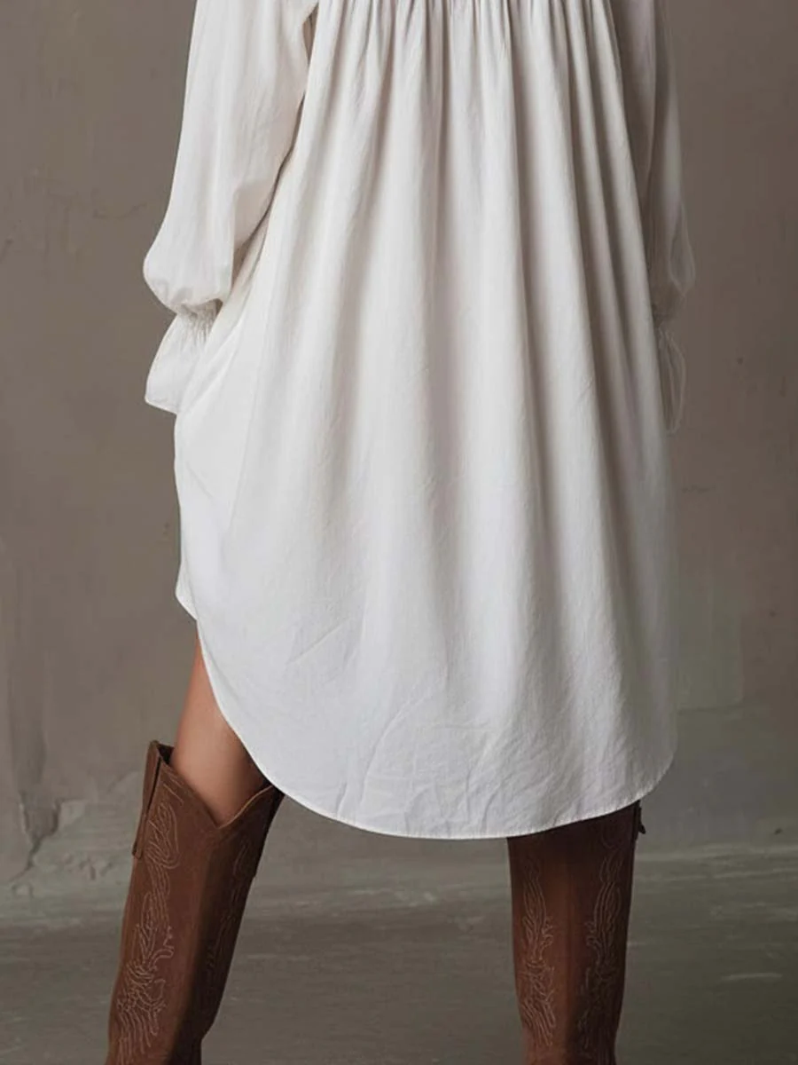 Amparo - Abito camicia a Maniche Lunghe con orlo Irregolare - Image 5