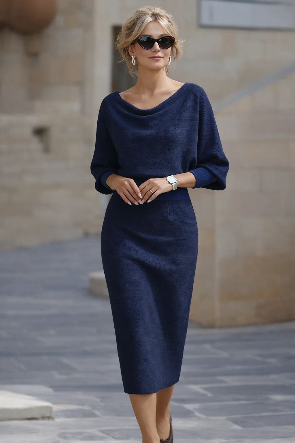Amyy - Elegante Abito Midi a Maniche Lunghe