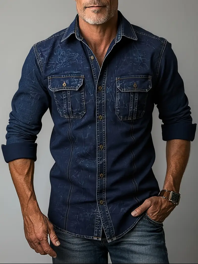 Angelo - Camicia In Denim Con Tasche Frontali Con Bottoni