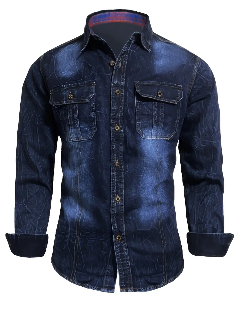 Angelo - Camicia In Denim Con Tasche Frontali Con Bottoni - Image 4