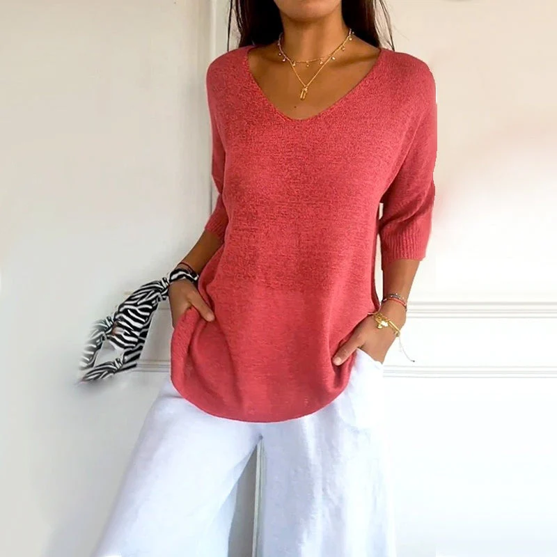 Anjela - Camicia Casual In Maglia Con Scollo a V - Image 6
