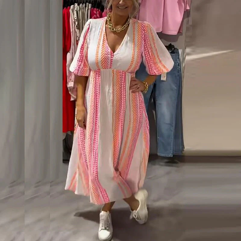 Annie - Abito Estivo In Lino Con Scollo a V