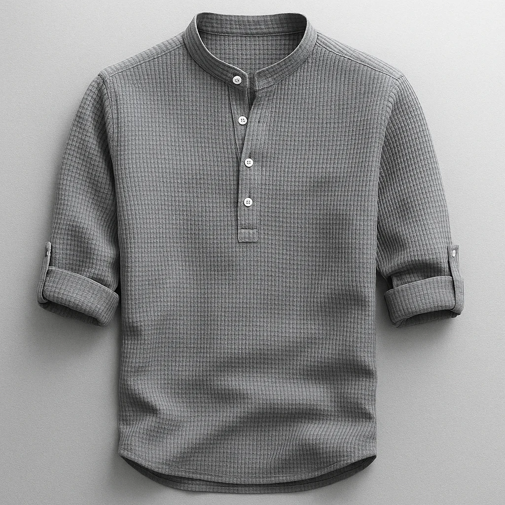 Antero - Camicia a Maniche Lunghe Con Collo Henley - Image 4