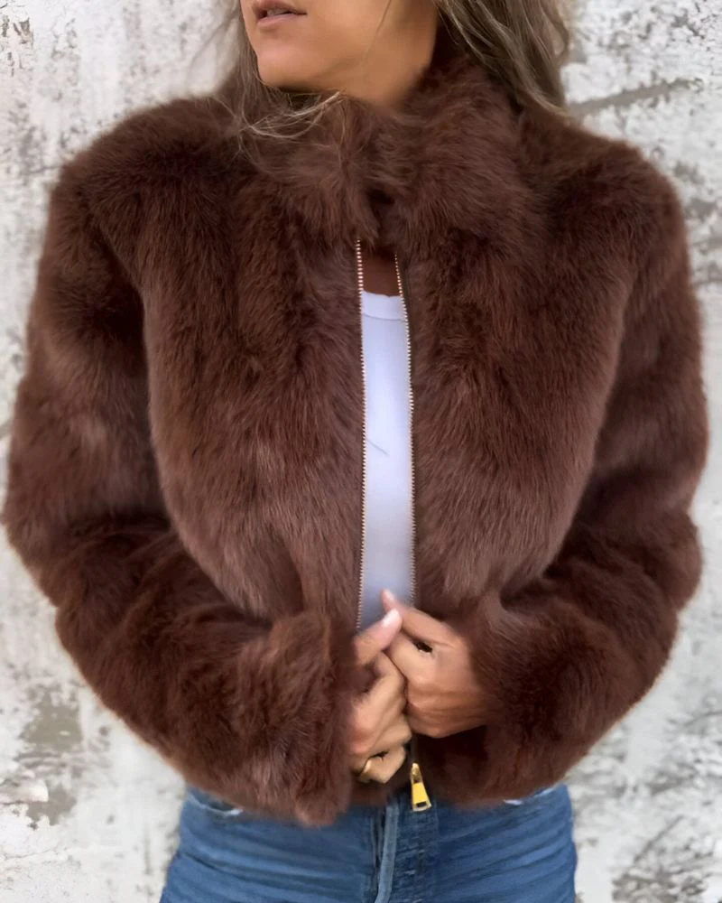 Arbel - Elegante Giacca Con Collo Alto in Pelliccia