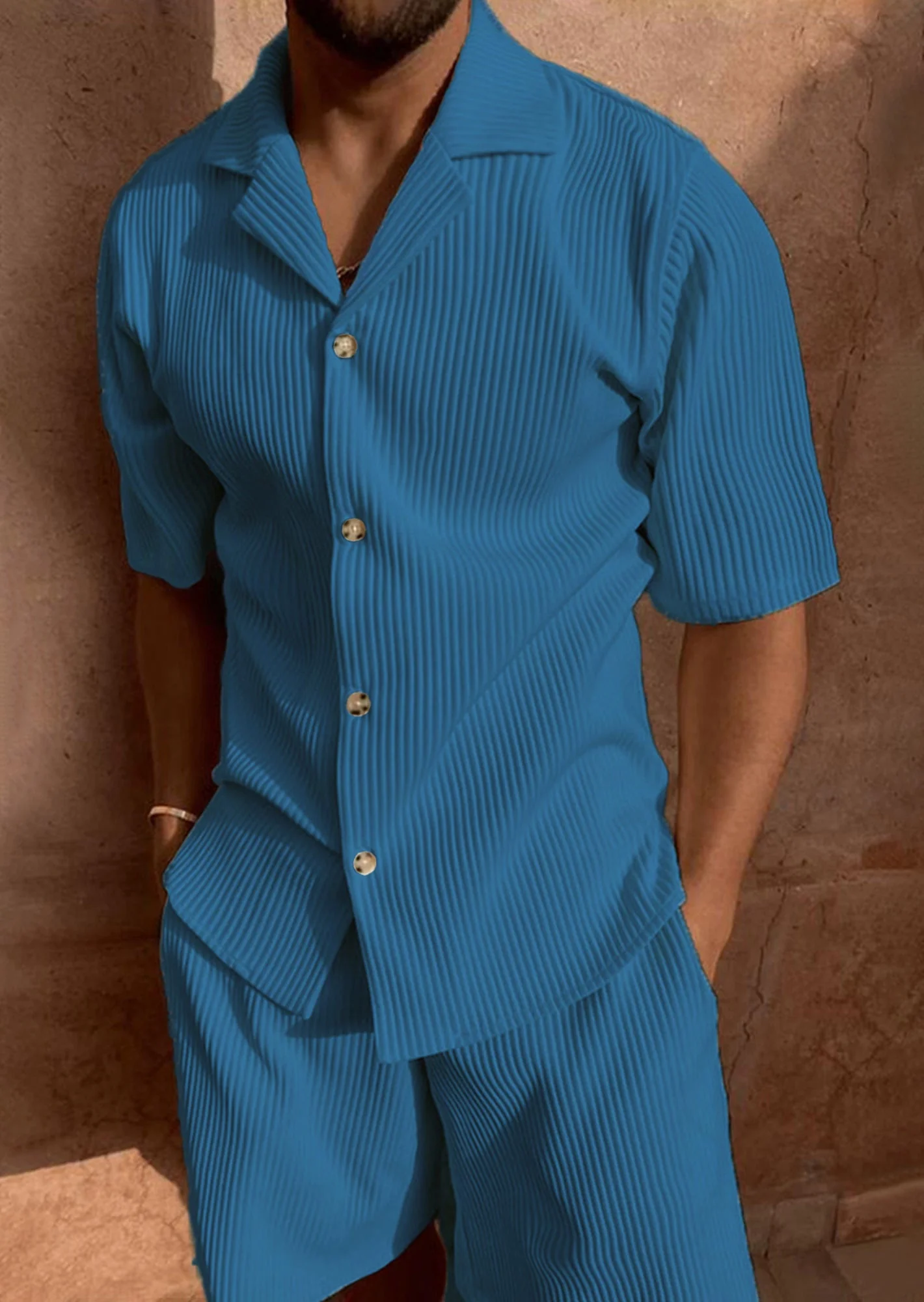 Ardian - Settato Camicia E Pantaloncini A Maniche Corte In Velluto A Coste - Image 2