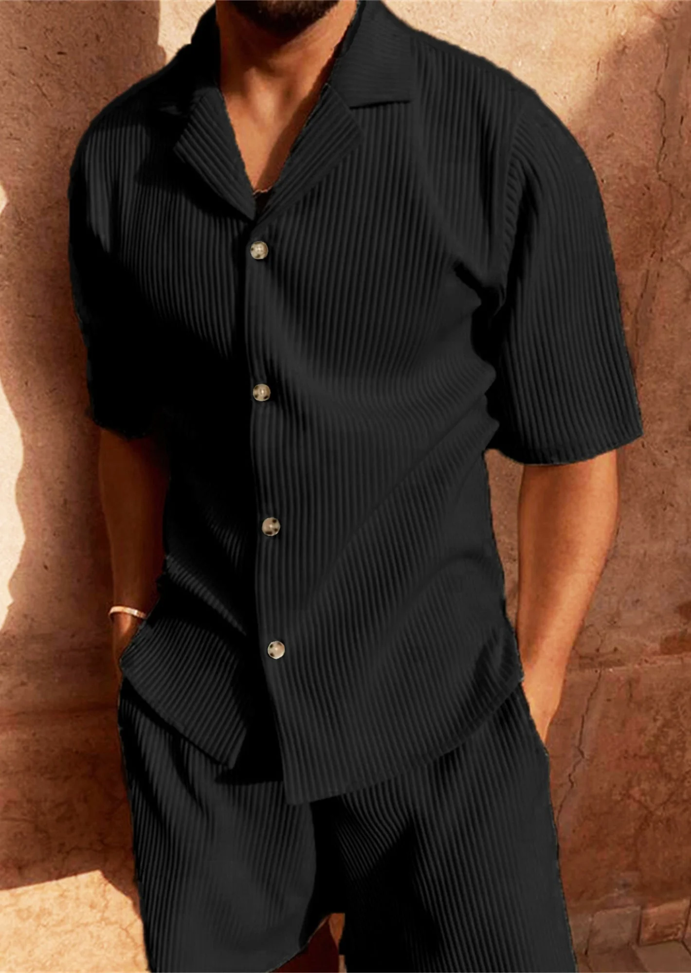 Ardian - Settato Camicia E Pantaloncini A Maniche Corte In Velluto A Coste - Image 3