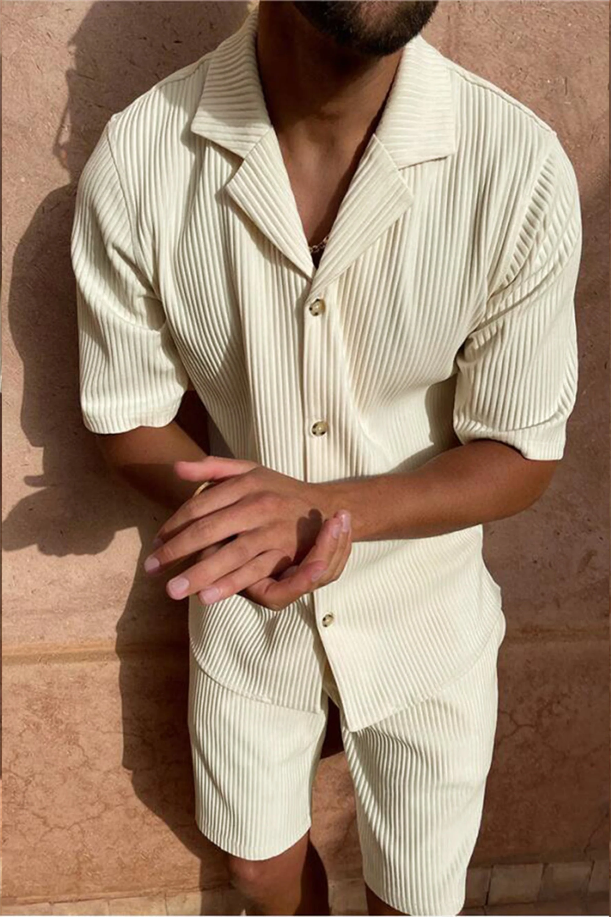 Ardian - Settato Camicia E Pantaloncini A Maniche Corte In Velluto A Coste - Image 8