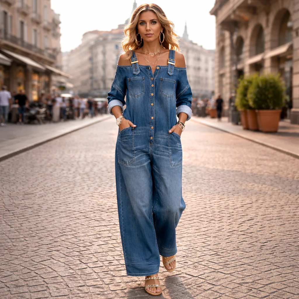 Armas - Tuta in Denim Con Spalle Scoperte