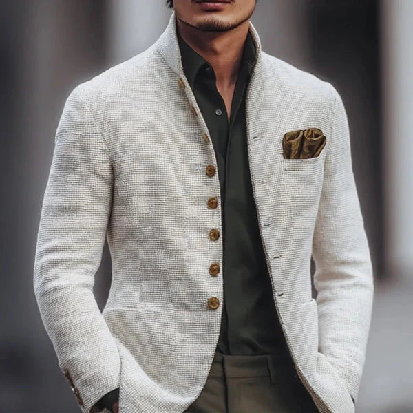 Artjom - Giacca casuale in Tweed Tinta Unita Con Collo Alto