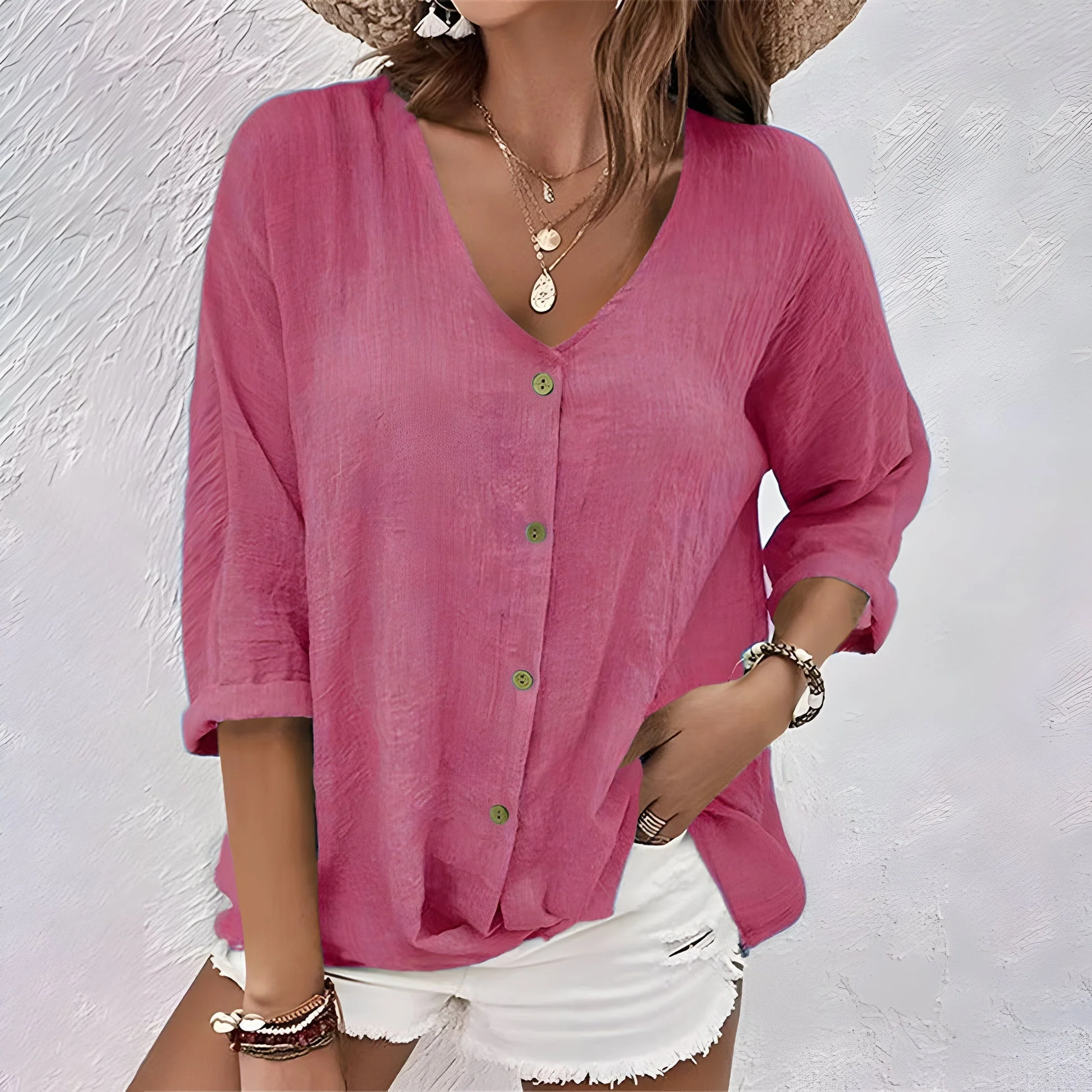 Asimoula - Elegante Maglietta Con Collo A V - Image 6