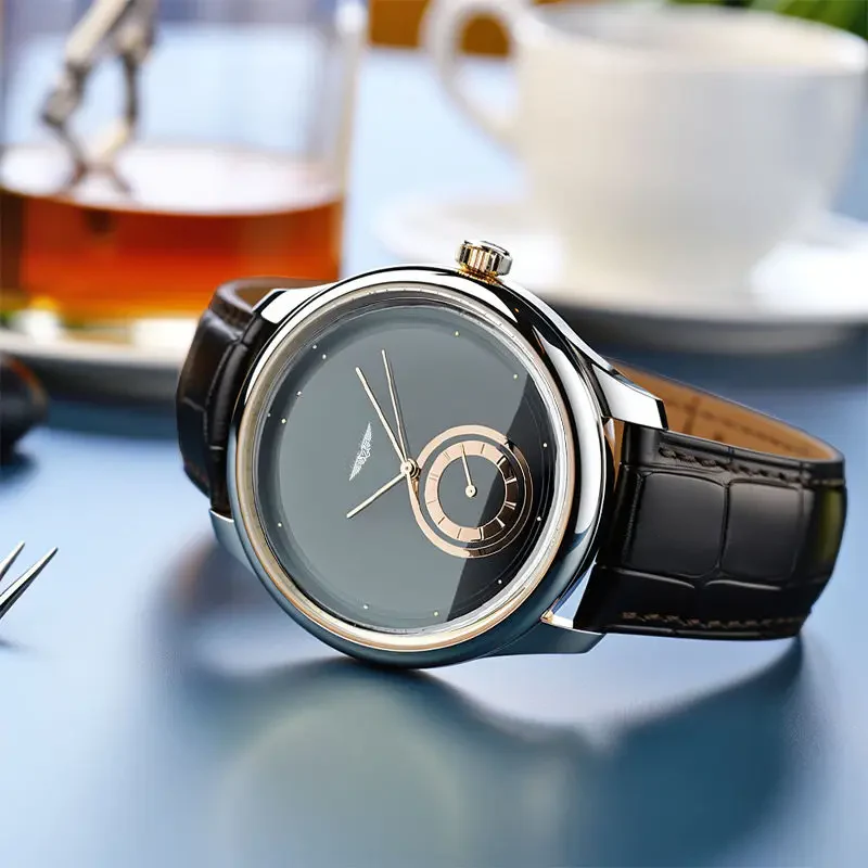 AurexTime - Orologio Classico In Pelle Con Quadrante Bicolore Dorato - Image 6