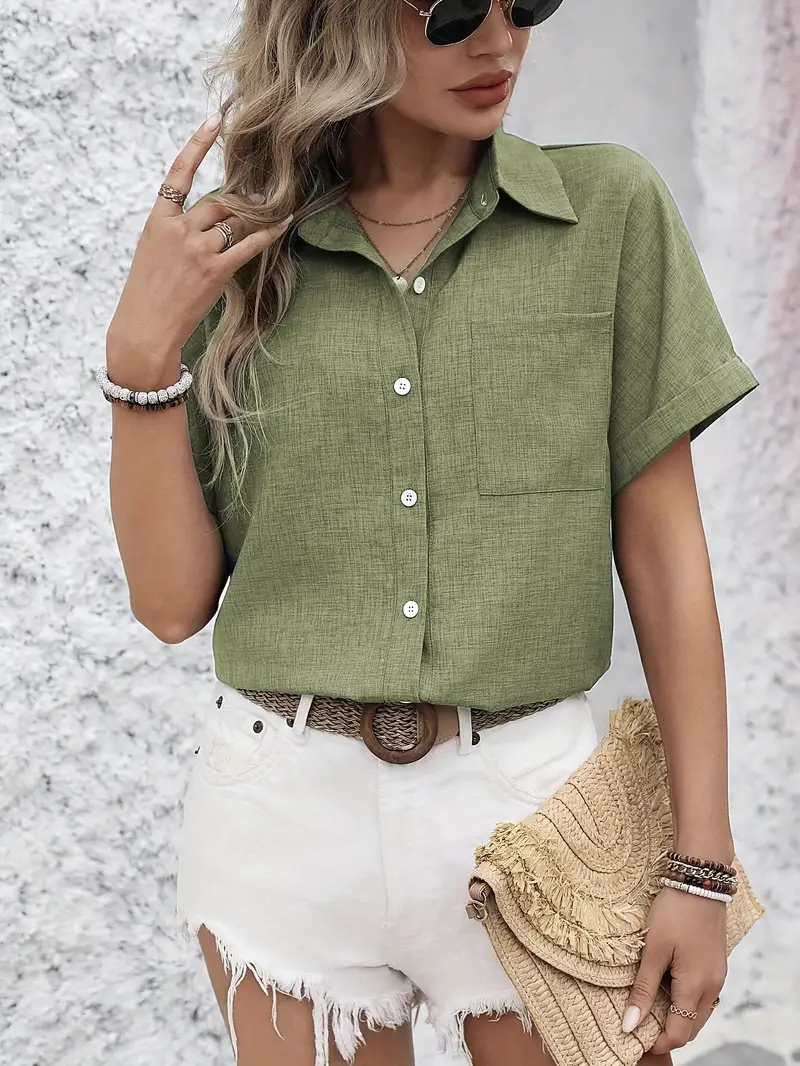 Avina - Elegante Camicia a Maniche Corte Con Taschino - Image 13