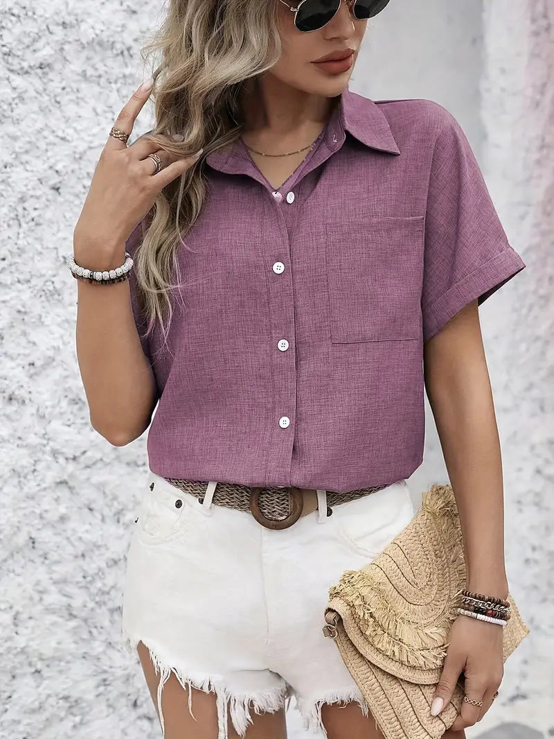 Avina - Elegante Camicia a Maniche Corte Con Taschino - Image 16