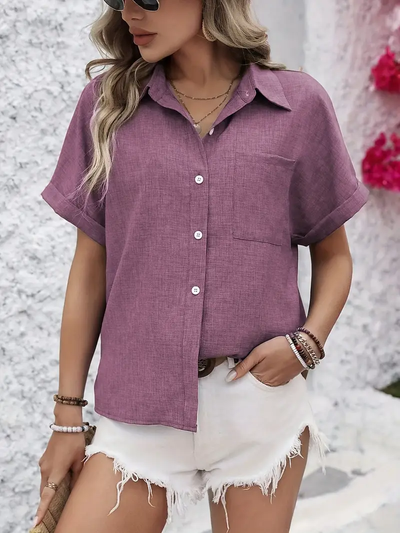 Avina - Elegante Camicia a Maniche Corte Con Taschino - Image 17