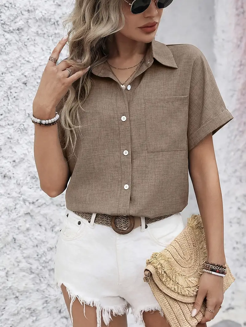 Avina - Elegante Camicia a Maniche Corte Con Taschino - Image 5