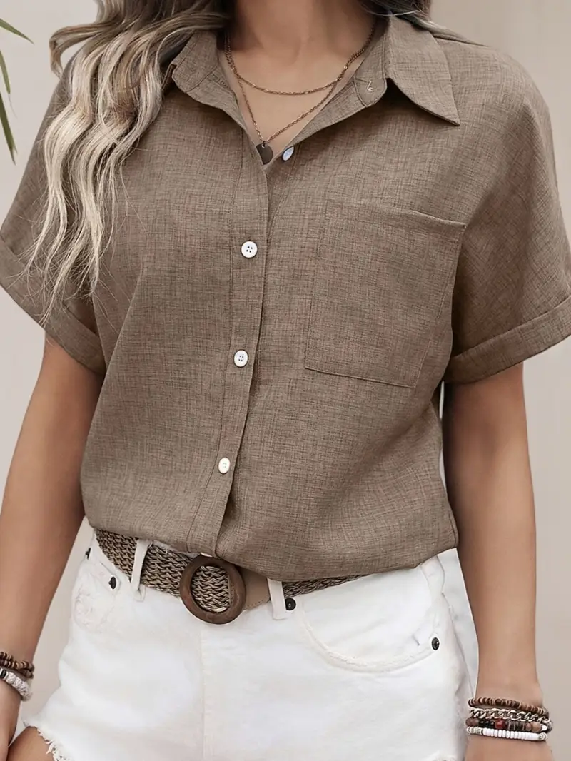 Avina - Elegante Camicia a Maniche Corte Con Taschino - Image 7
