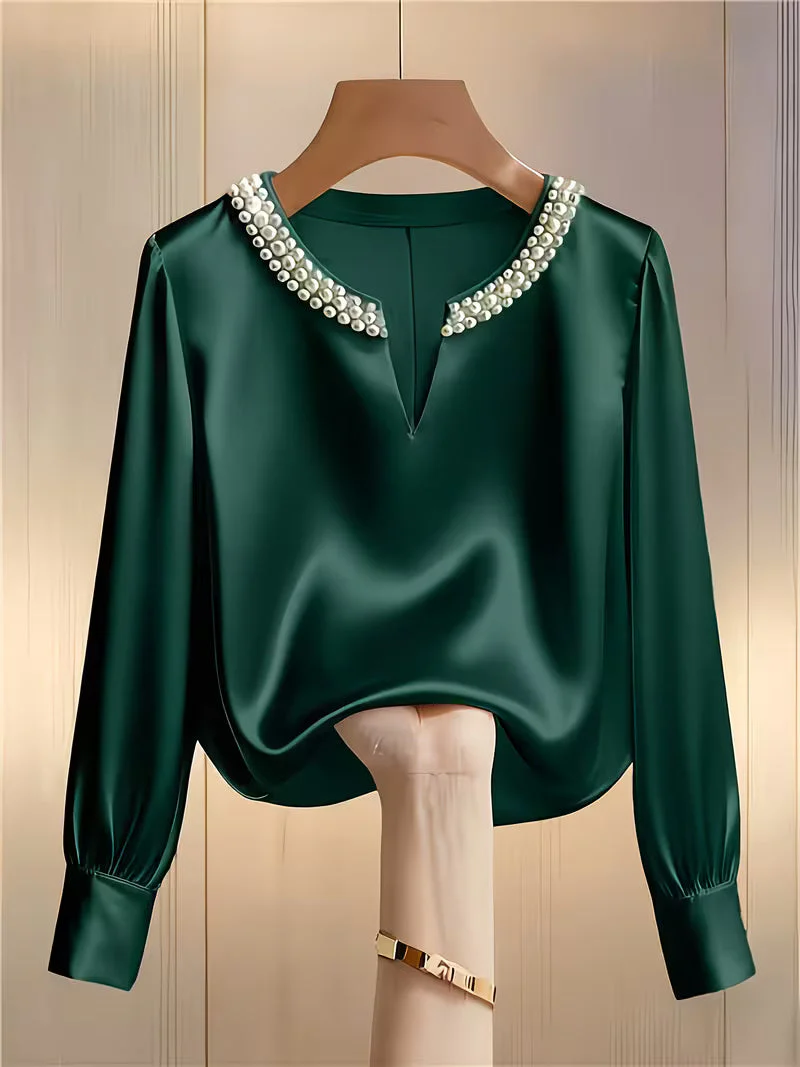 Avinaya - Elegante Camicia a Maniche Lunghe Con Collo Rotondo e Perle - Image 4