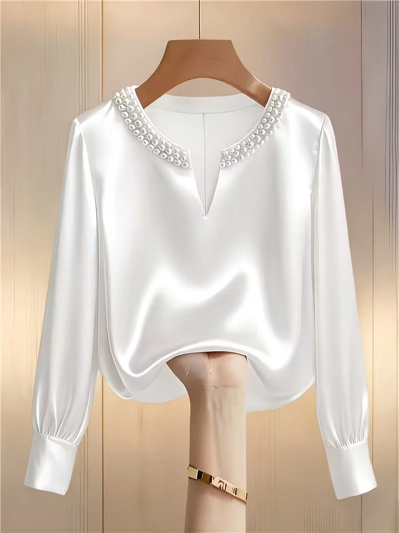 Avinaya - Elegante Camicia a Maniche Lunghe Con Collo Rotondo e Perle - Image 6