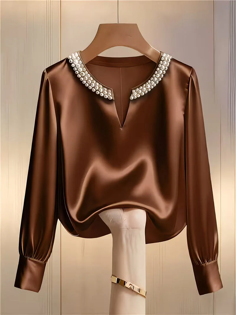 Avinaya - Elegante Camicia a Maniche Lunghe Con Collo Rotondo e Perle - Image 7