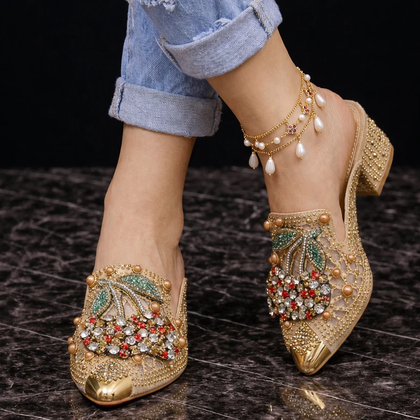 Aysu - Mocassini Con Ciliegia in Strass