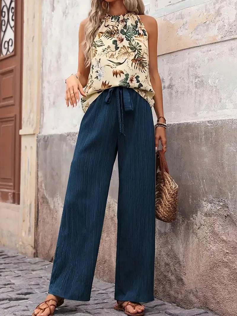 Azelie - Elegante Completo Senza Maniche Stampato In Due Pezzi