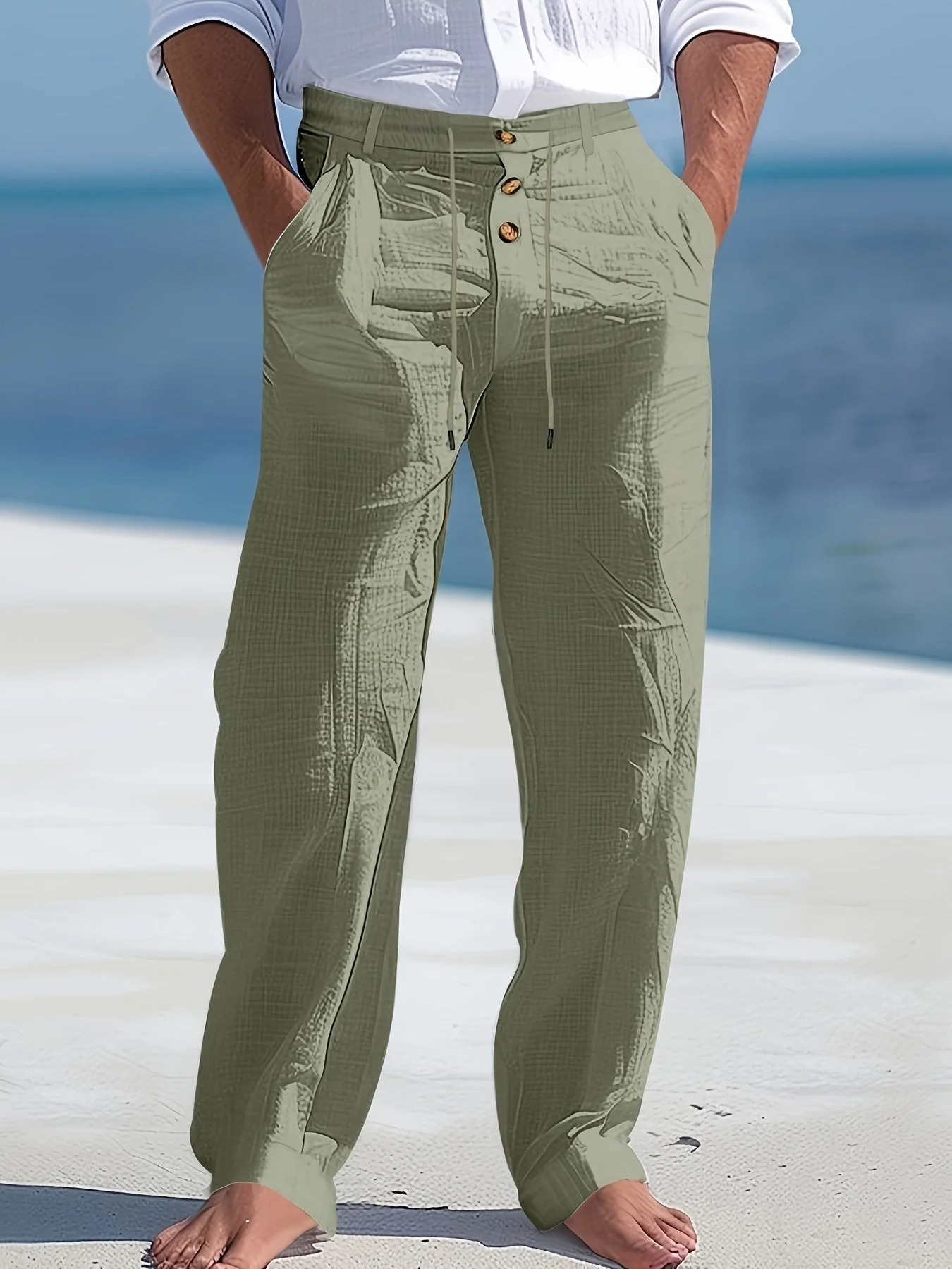 Aznar - Casual Lino Elastico Pantaloni - Image 4
