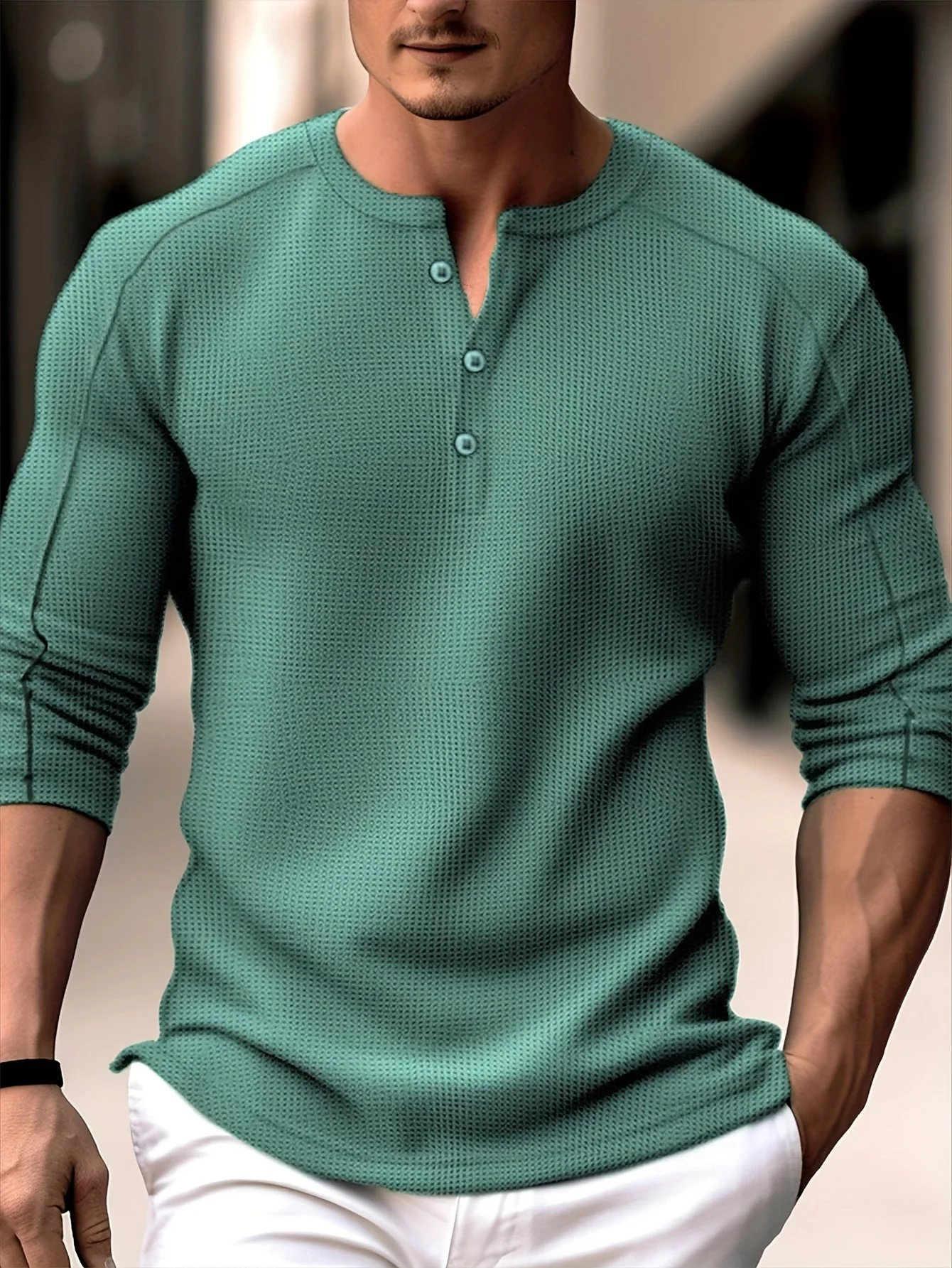 Bastoni - Camicia Henley a Maniche Lunghe In Maglia Waffle
