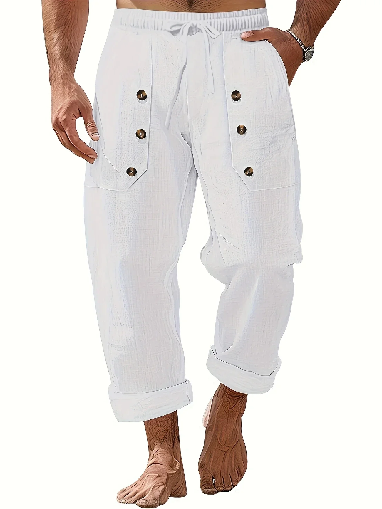 Beslan - Elegante Pantalone A Gamba Dritta Con Bottoni Dorati - Image 6