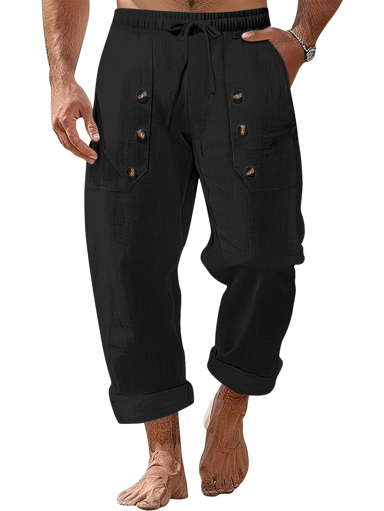 Beslan - Elegante Pantalone A Gamba Dritta Con Bottoni Dorati - Image 7
