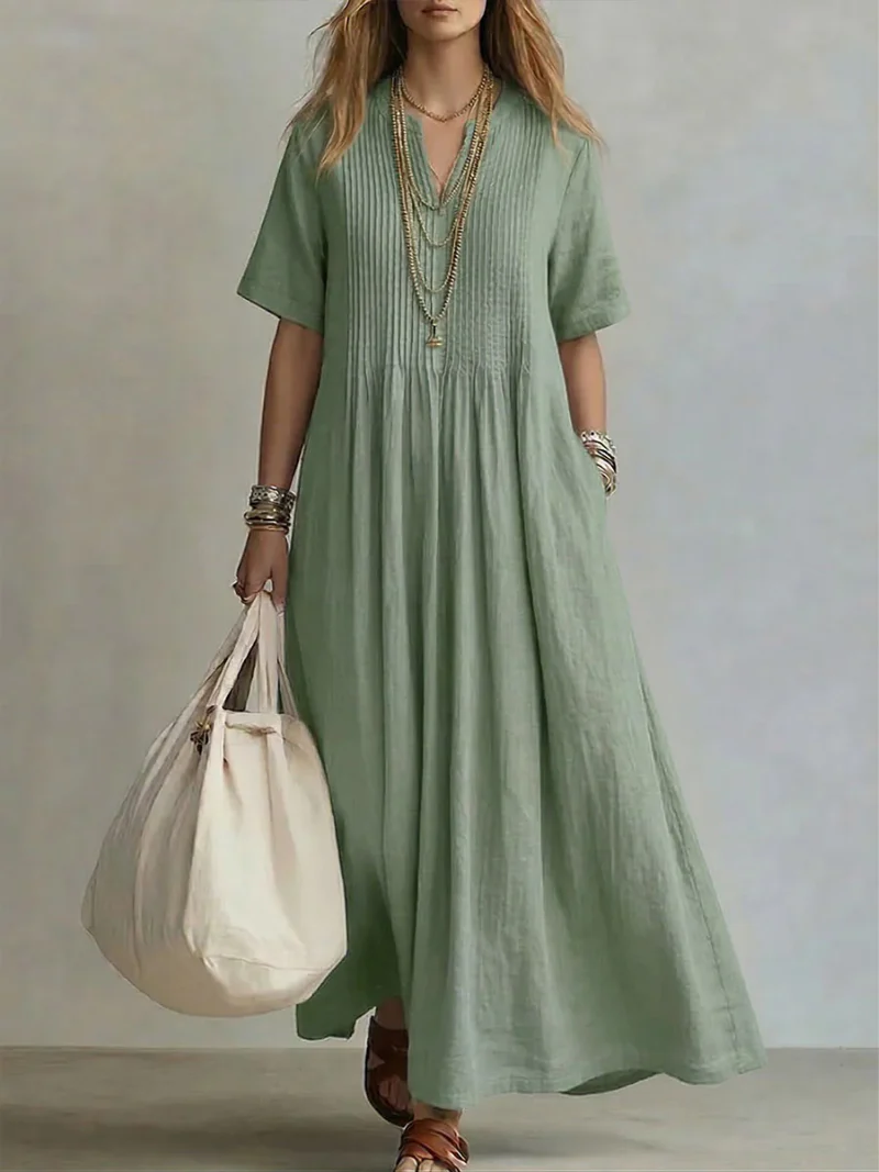 Betsaida - Elegante Abito Con Scollo a V e Maniche Corte - Image 2