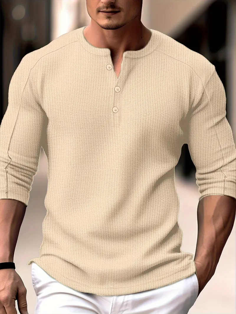 Biden - Maglia Henley A Maniche Lunghe Con Lavorazione A Maglia Waffle - Image 4
