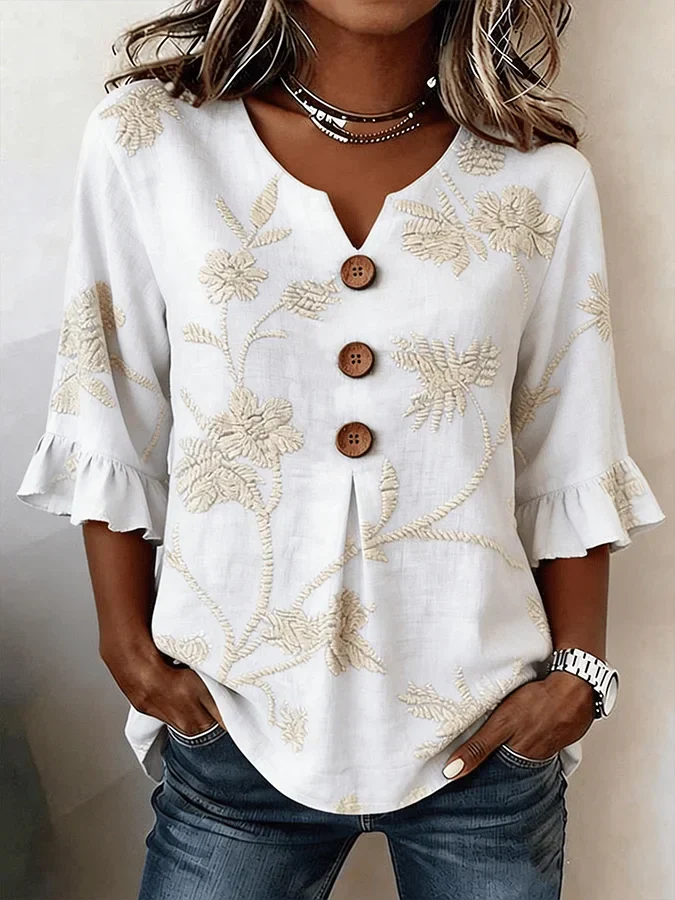 Bisila - Camicia Con Ricami Floreali e Maniche a Balze - Image 3