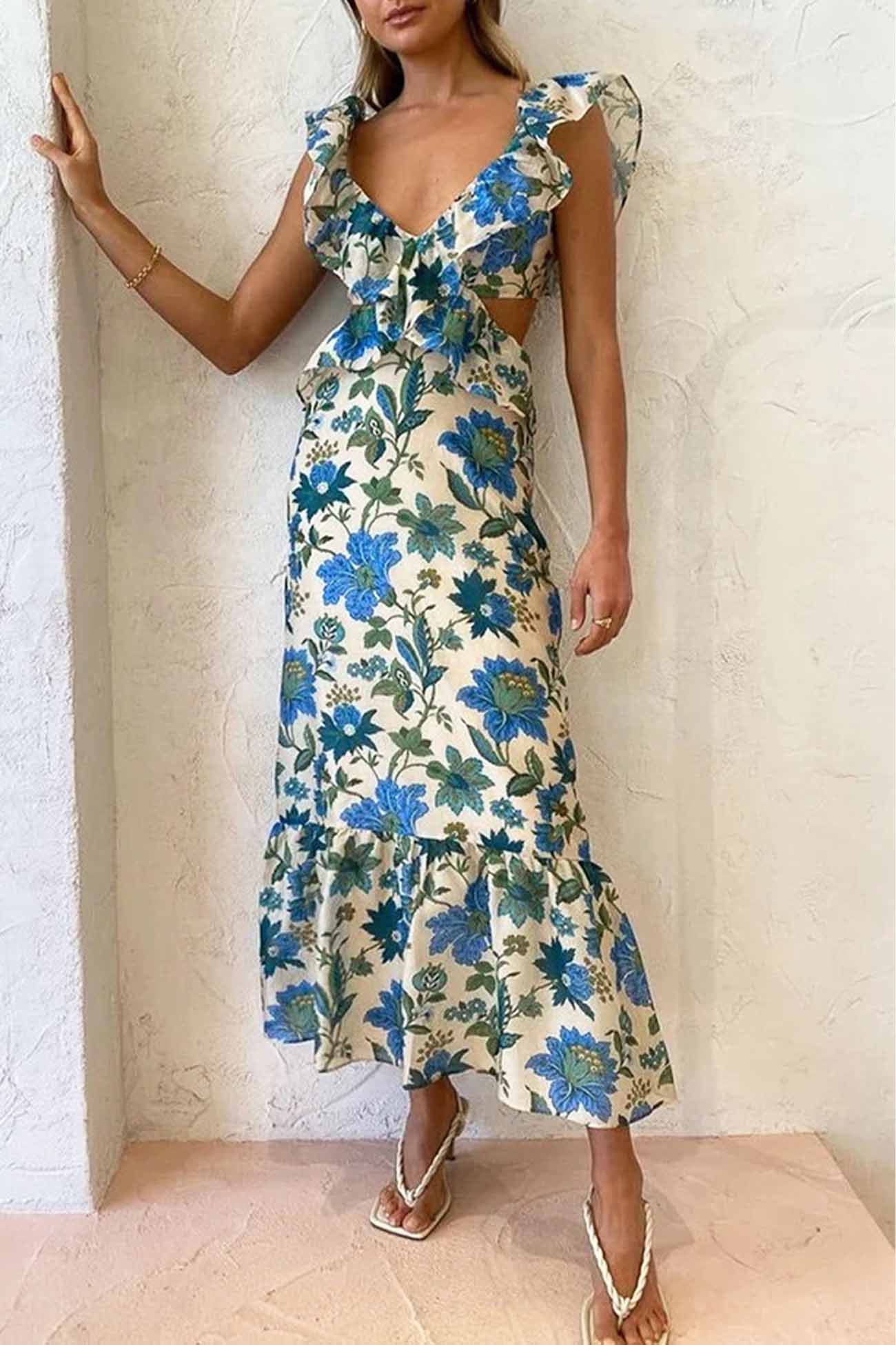 Braelynn - Elegante Abito Lungo Senza Maniche Con Volant - Image 3