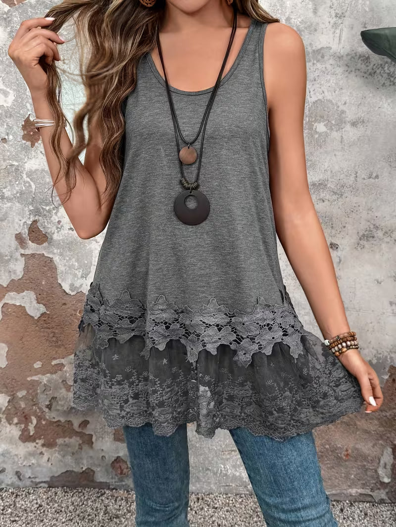Brannah - Gilet Lungo Con Pizzo a Contrasto - Image 2